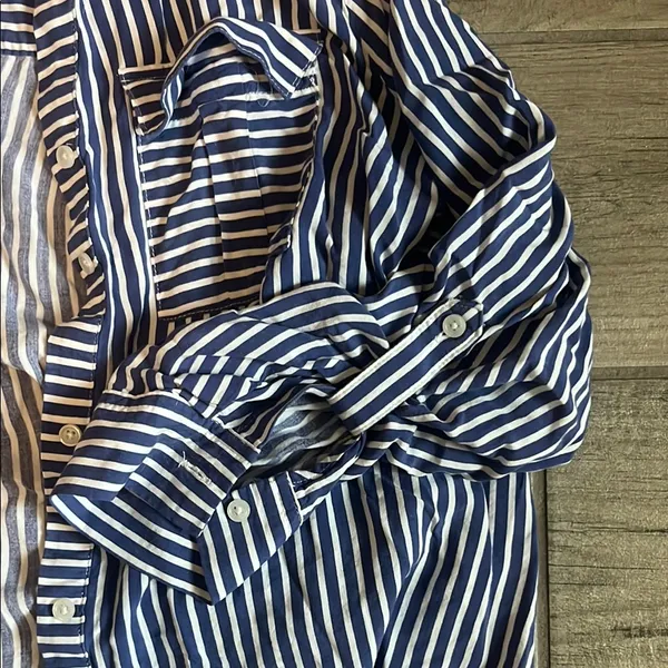 Blue and White Striped Long Sleeve Blouse - Image 3