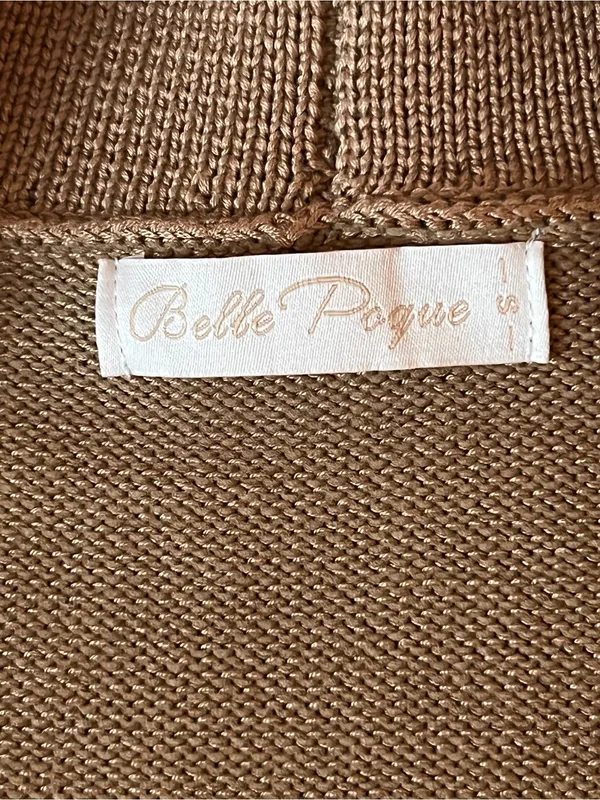 Belle Poque Tan Open Front Knit Cardigan Sweater Pockets Size S - Image 3