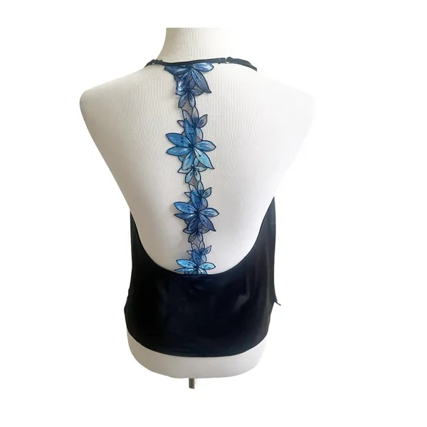 Victorias Secret Ziggy Glam Cami Satin Size Medium Black Floral Embroidery - Image 4