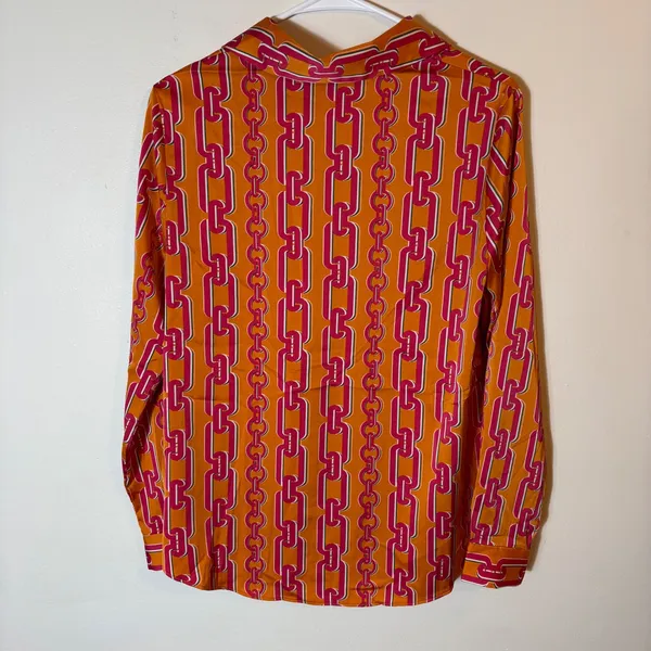 Maison d'Amelie Chain Print‎ Blouse Top Orange Pink Long Sleeve Size Small - Image 5