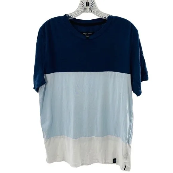 Rag & Bone Mens M Precision Block‎ Crewneck T-Shirt Blue - Image 7