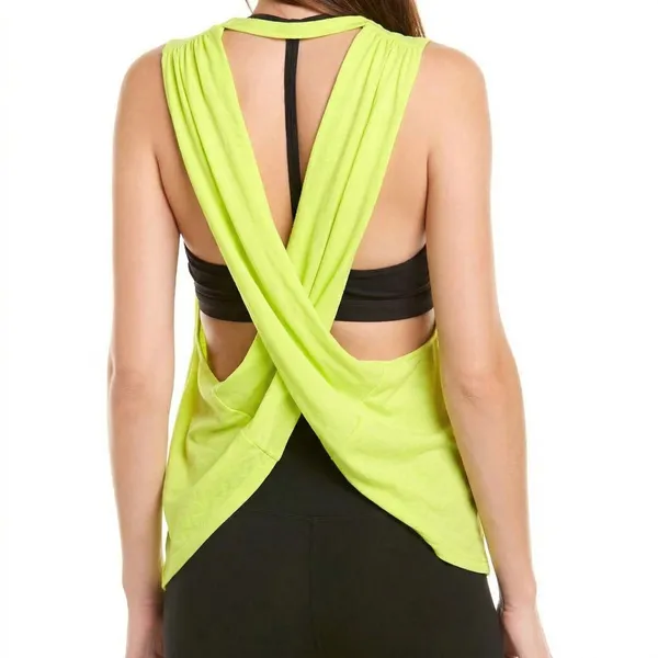Free People Movement No Sweat Tank Top Twist Open Back Neon Lime Activewear XS - Image 2
