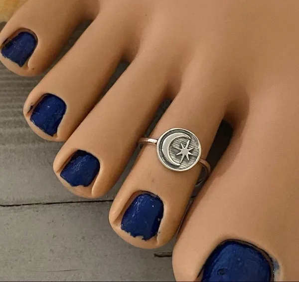 Sterling Silver Moon & Star Toe Ring Midi Ring - Image 3