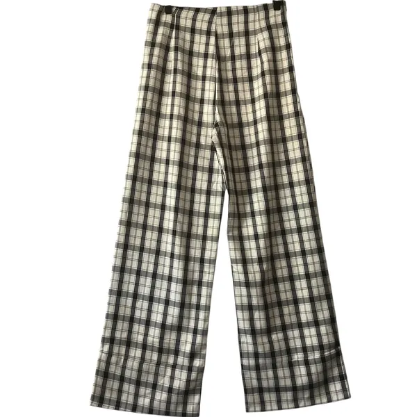 Princess Polly Euros‎ Plaid Wide Leg Trousers Pants Size 6 Black Cream Checkered - Image 4