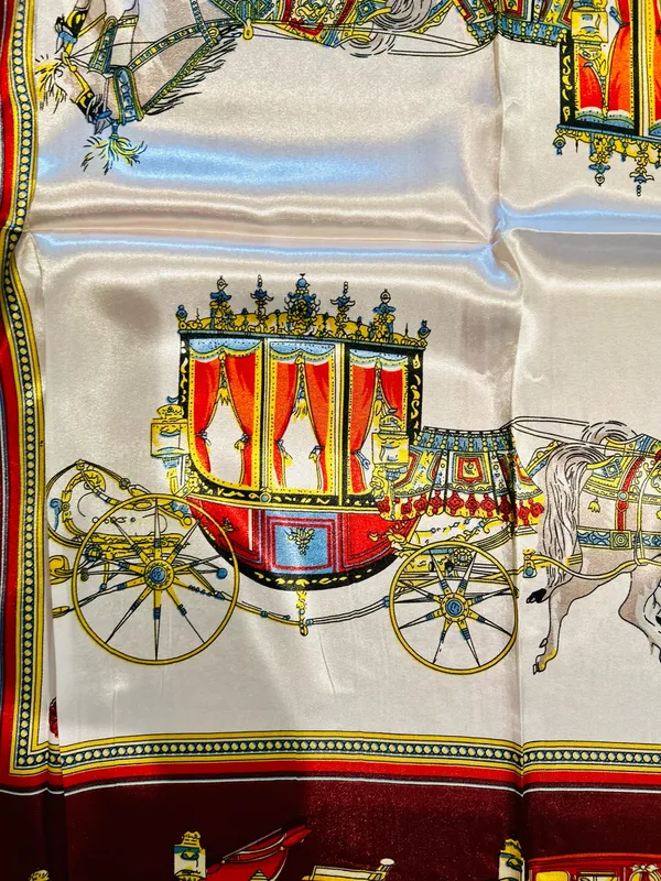 VINTAGE EQUESTRIAN horse&carriage BURGUNDY silky SCARF 35’/35’inches - Image 12