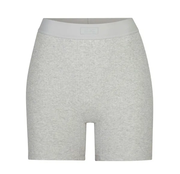 SKIMS Cotton Rib Boxer Shorts Light Heather Grey - Image 3