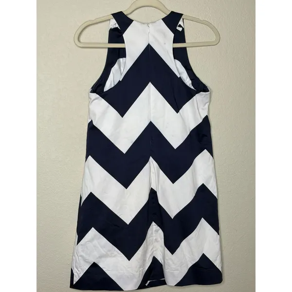 Milly Navy White Chevron Shift Mini Dress Size 6 Cotton Stretch - Image 4