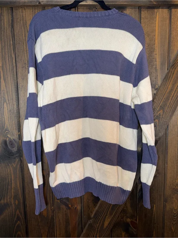 Brandy Melville Sweater Blue Striped Knit Crewneck Pullover Preppy M‎ - Image 2