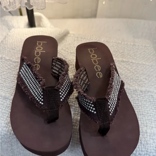 Brown Beaded Women's Sandals Size 6 - Image 2