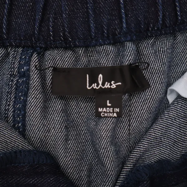 Lulus Denim Skirt Womens L Dark Wash Blue Side Slit Elastic Back Excellent - Image 2