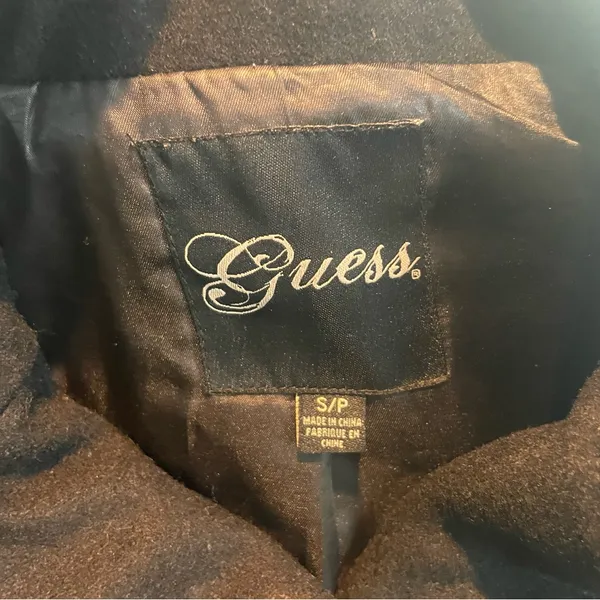 Guess Black Wool Peacoat Double Breasted Classic Preppy Size Small - Image 9