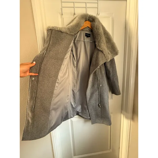 Club Monaco Evangah Wool Coat Heather Grey Small Vintage‎ Faux Fur Slavic - Image 8