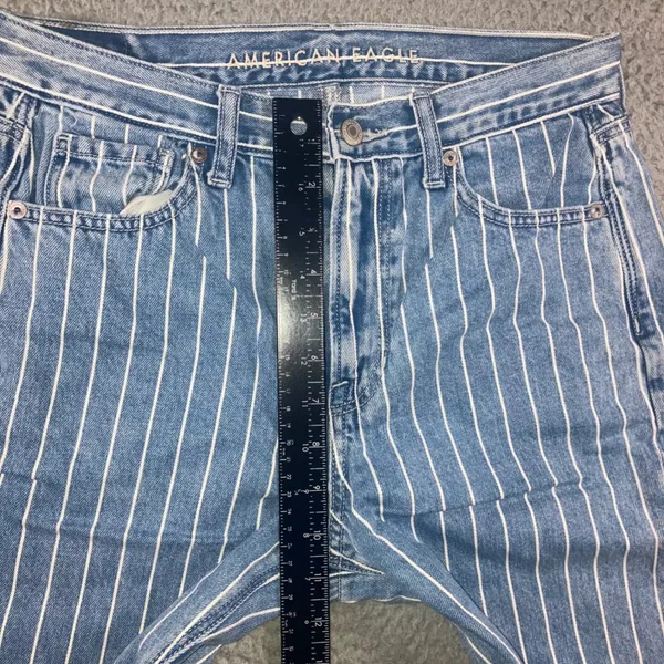 American Eagle Pinstripe Mom Jeans 4 29x27 Blue Retro High Waisted Tapered Leg - Image 14