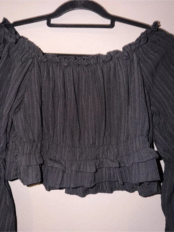 Altar'd State Black Off-Shoulder Ruffle Crop Top - Image 2