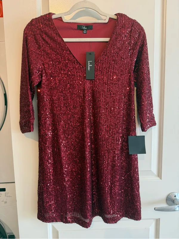 Lulu's Burgundy Sequin V-Neck Mini Dress - Image 2