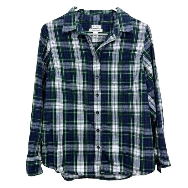 LL Bean Scotch Plaid Flannel Cotton Button Up Shirt Slightly Fitted SMALL PETITE - Image 2