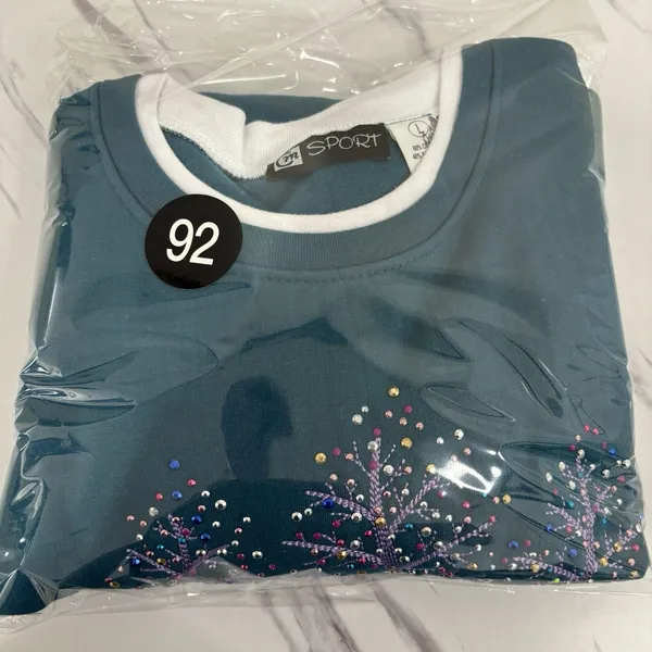 Vintage Teal Blue Double Collared Pullover Sweatshirt Winter Tree‎ Design - Image 10