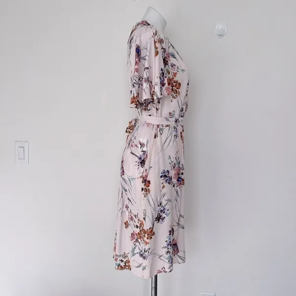 NEW Lovestitch floral midi dress SMALL short flutter sleeves Pockets pink - Image 10