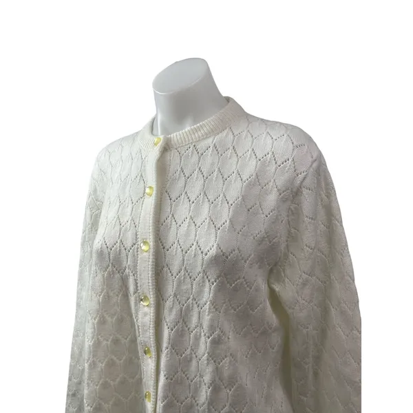 Rosanna Women's White Argyle Knit Long Sleeve Button Down Cardigan Sweater Top M - Image 2