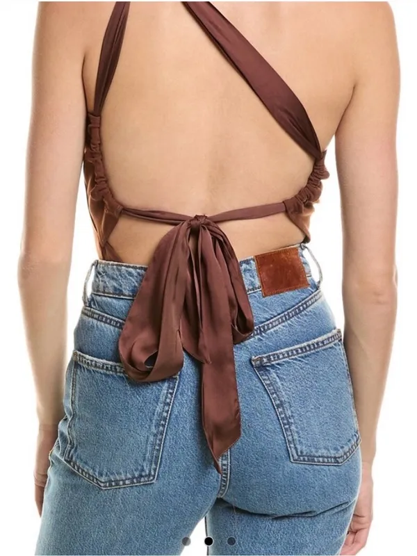 FREE PEOPLE Can't Stop Me Asymmetrical Bodysuit - Brown - Image 7