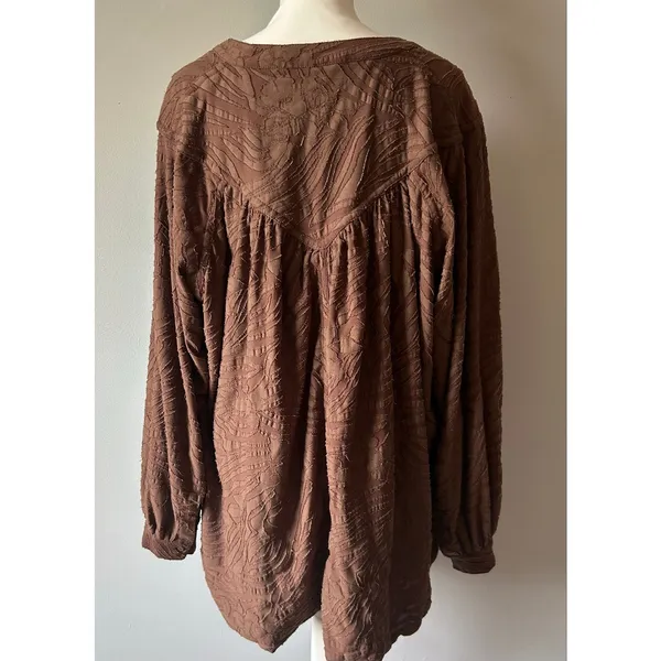 Free People Brown Button Up Dramatic Blouse Boho Oversized Size Large - Image 7