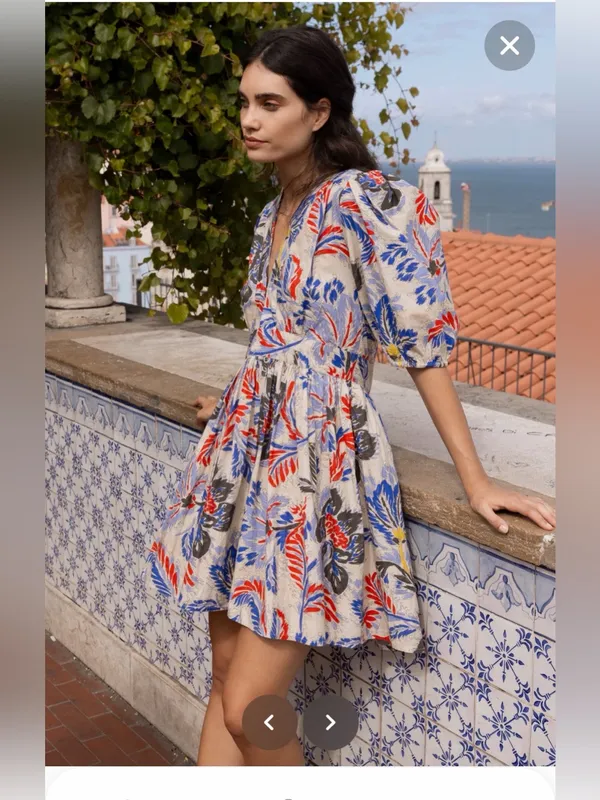Oliphant Design V-Neck Puff Sleeve Mini Dress Chennai Cobalt Size XS - Image 3