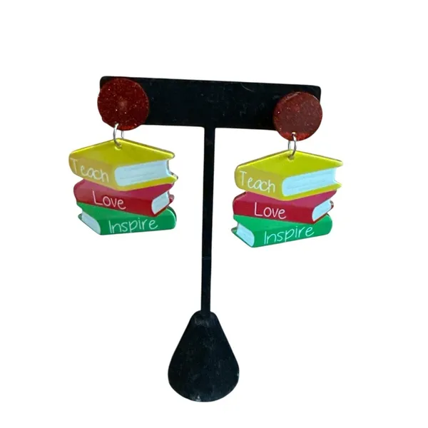 3/$20‎ Colorful Stack of Books Earrings - Image 3