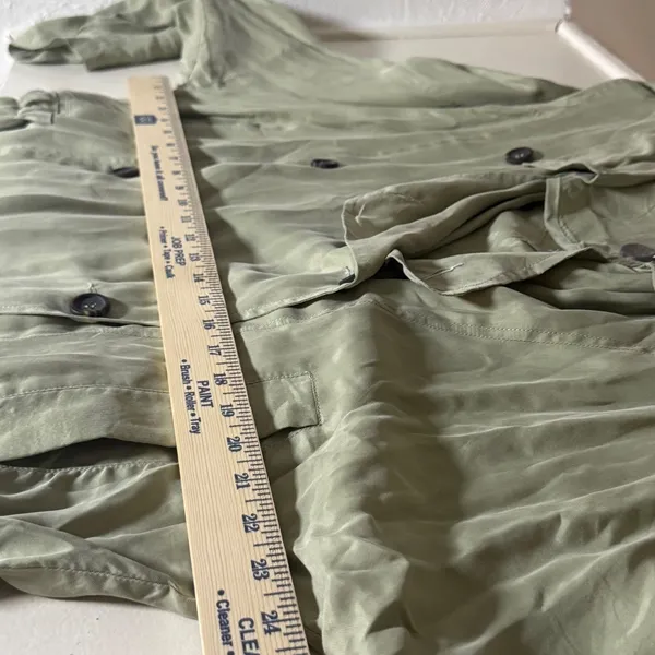 PNLP Sage Green Double Breasted Tie Waist Roll‎ Tab Sleeve Trench Lightweight - Image 8