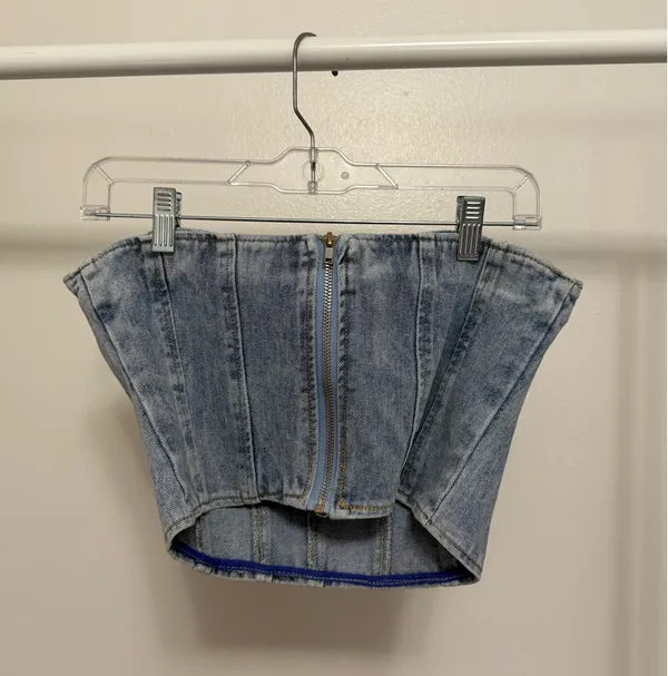 Pretty Little Thing Bandeau Denim Corset Top - Image 5