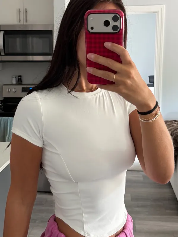 White Midi Workout Tee - Image 2