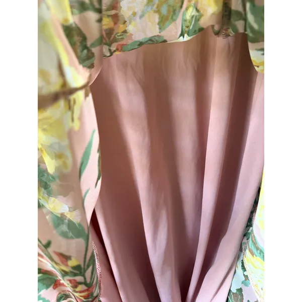 Allison Brittney Sz XL Pink Floral Sheer Long Sleeve Lined Midi Dress Feminine - Image 4