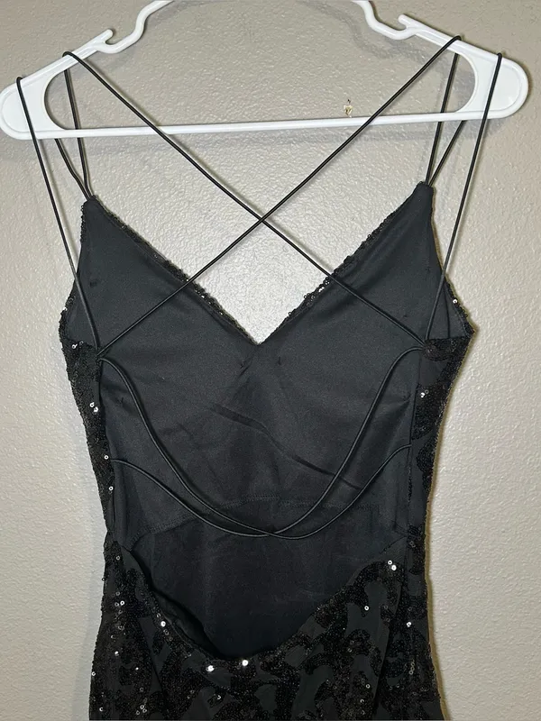 Windsor Black Sequin Damask Strappy Open Back Party Mini Dress Women Size Medium - Image 6