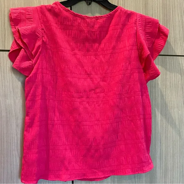 Hot Pink Ruffle Sleeve Top Blouse Flirty Feminine Small - Image 5
