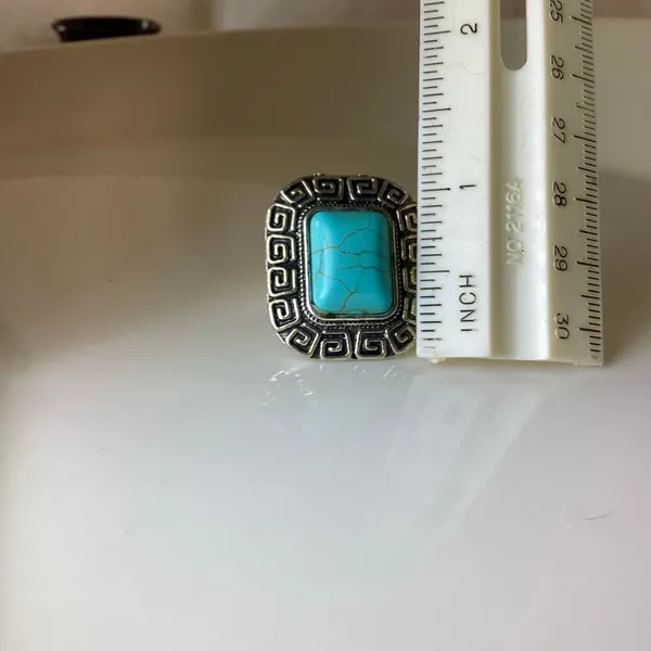 Silver Rectangle Turquoise Stone Adjustable Ring - Image 6