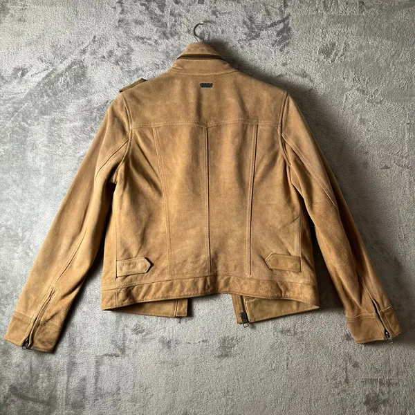 Harley Davidson Women’s Tan Leather Suede Moto Jacket Size M Biker Baddie Zipper - Image 4