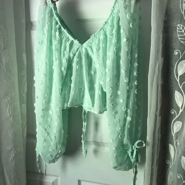 New ASOS long balloons sleeve textured with tie neck detail oversized babydoll t - Image 7