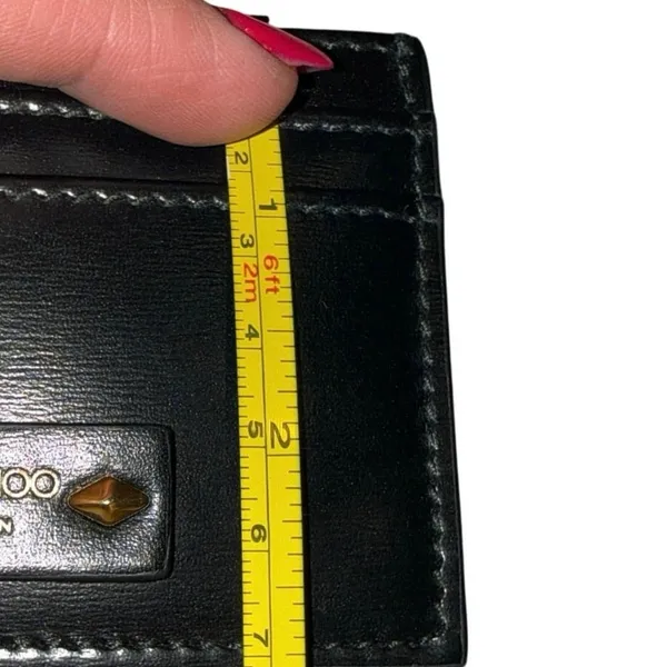 Jimmy Choo Umika Black Leather Card Holder Gold Diamond Studs Italy Designer - Image 8