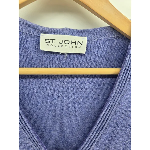 St John Cardigan Womens M Santana Knit Periwinkle Blue V-Neck Button EUC - Image 2