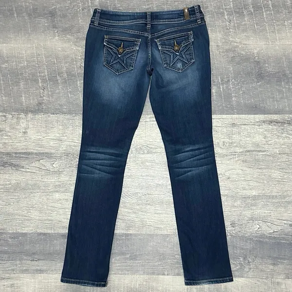 Peoples Liberation Bootcut Jeans Womens 3/4 (30X32) Low Rise Star Flap Pocket - Image 2