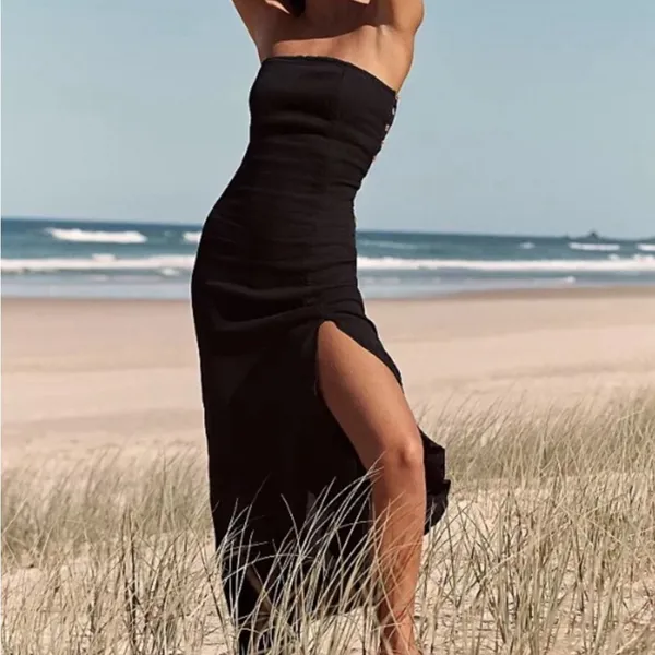 NWT Free People Made Me Blush Crepe Strapless Boho Slit Midi Dress, size M - Image 4