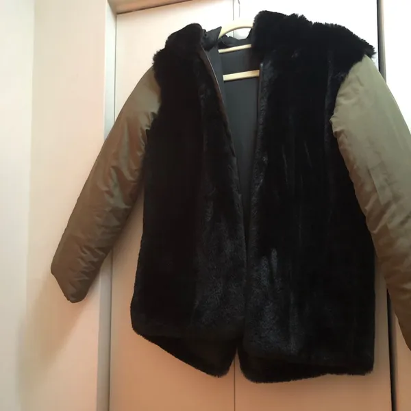 Faux fur detachable linen jacket size M Green Size M - Image 7