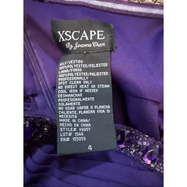 Xscape By Joanna Chen Purple Beaded Strapless Chiffon Mini Dress Sz 4 Homecoming - Image 6