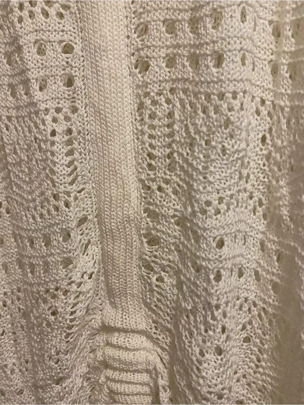 Womens M Medium 38” Tank Top White Crochet Knit V Neck Boho Beach Festival - Image 3