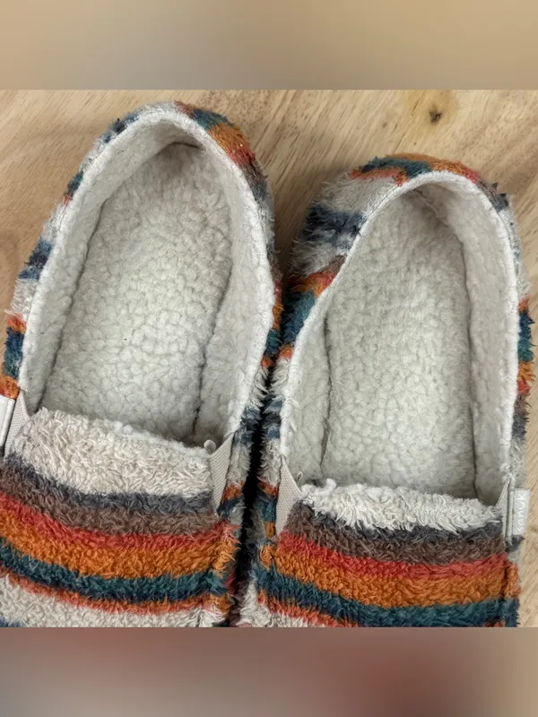 Sanuk Donna ST Striped Sherpa Fleece Slip On Loafers Shoes Beige Multi Women 9 - Image 10