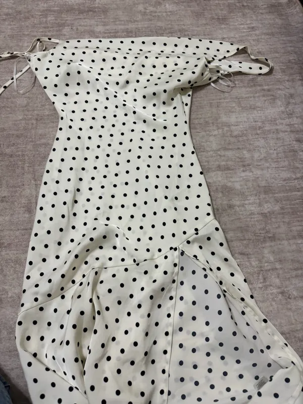 Lulus Matea White Polka Dot Satin Cowl Tie-Back Midi Dress size xs - Image 2