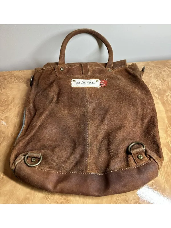 We The Free Free People Colorblock Suede Convertible Backpack Purse Leather Bag - Image 2