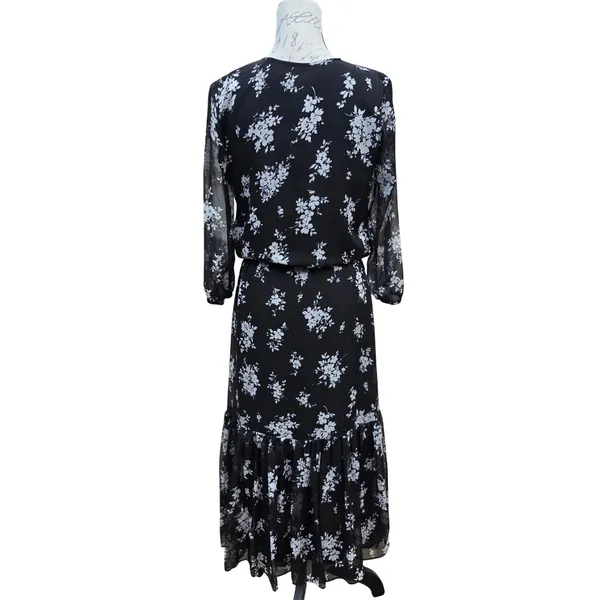 Lauren Ralph Lauren Black White Floral Georgette Tiered Midi Dress Size 2 - Image 4