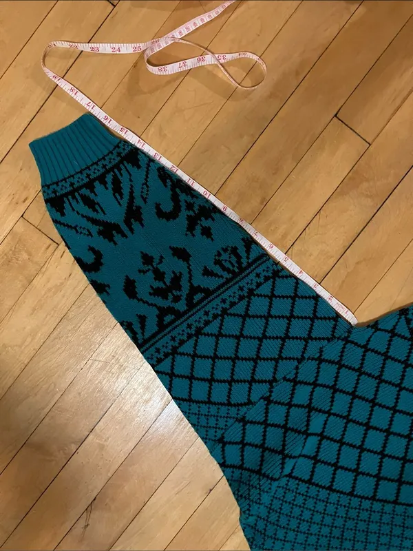 Vintage Lauren Acrylic Green Teal and Black Print Mockneck Sweater - Image 7