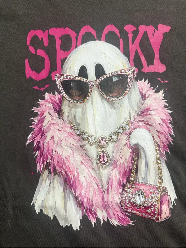 Comfort Colors Pepper Tee with Pink 'Spooky' Ghost Graphic - Image 4