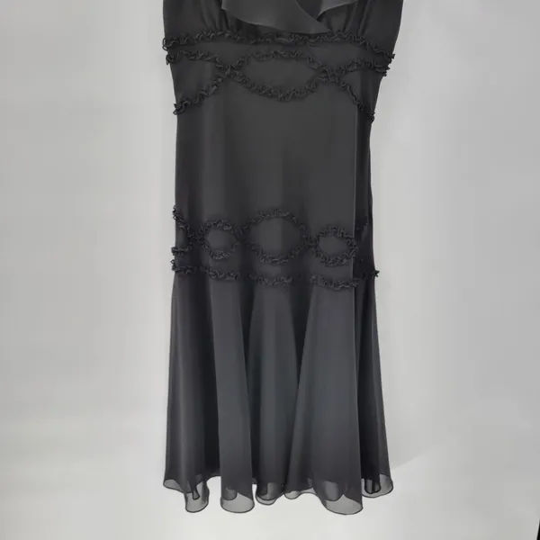 VTG Liz & Co Cocktail Dress Womens 8 Black Ruffled Detail V-Neck Flutter Sleeve - Image 9